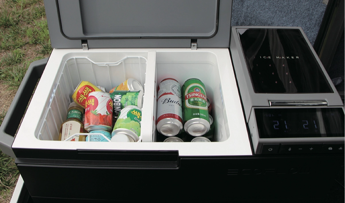 Pull-out storage bin + Dual temperature refrigerator